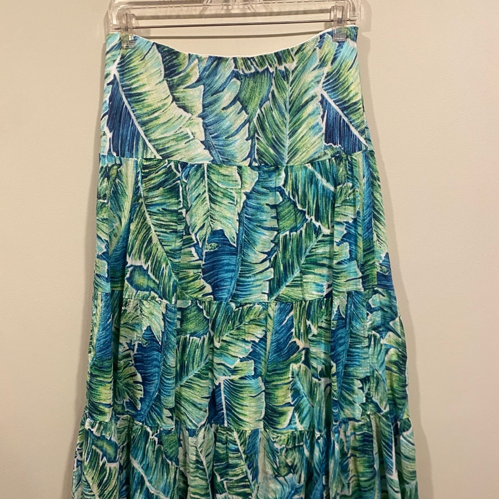 Chaps Green and Blue Leaf Maxi Skirt